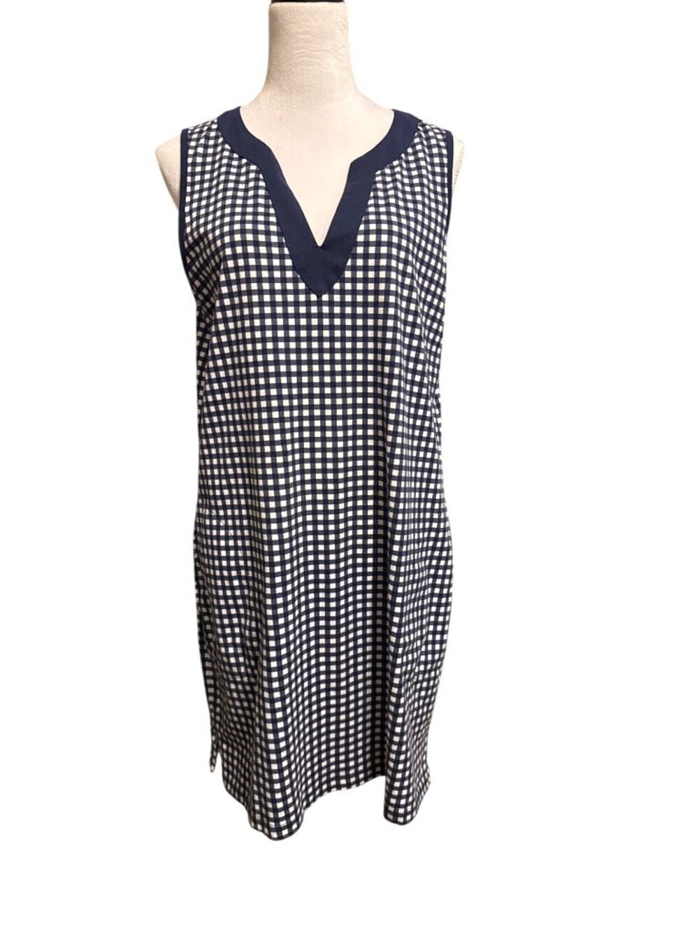 Lands End X Draper James Blue Gingham Print Casual Women's Midi Dress M - 10-12